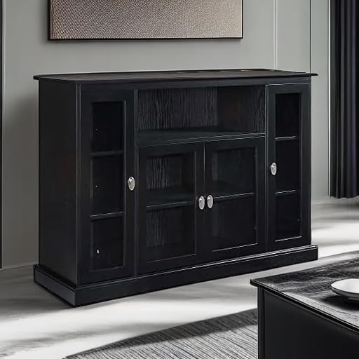 tV Stand with Storage Cabinets and Shelves , Black