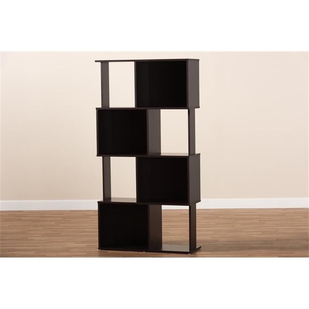 Riva Modern and Contemporary Dark Brown Finished Geometric Wood Bookshelf