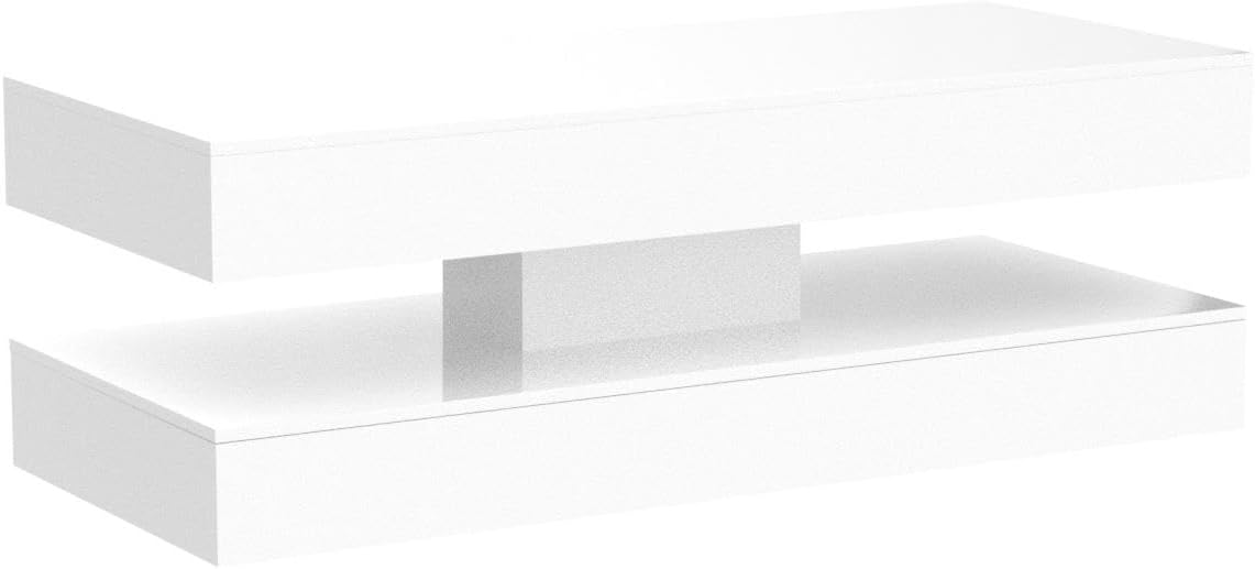 47.3IN High Glossy LED Coffee Table,APP LED Lights,Black/White, Modern Furniture