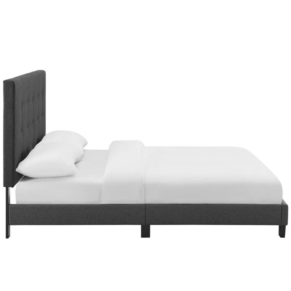 Modern Button Tufted Fabric Full Platform Bed in Gray