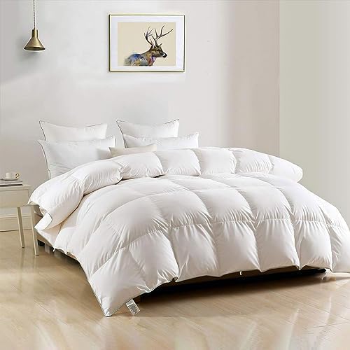 Luxury Oversized King Down Feather Fibers Comforter, Ultra-Soft Cotton Blend