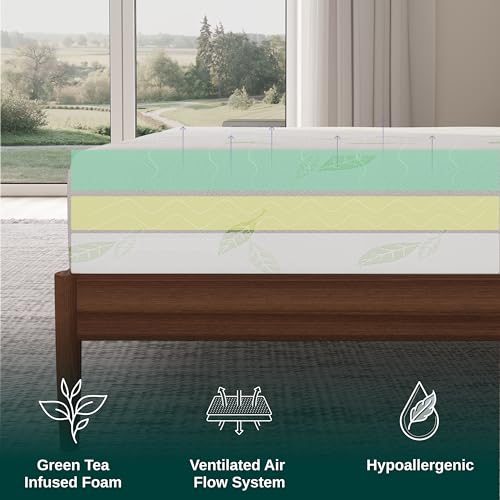 Twin XL Size Mattress, 6 Inch Anula Green Tea Infused Memory Foam Mattress