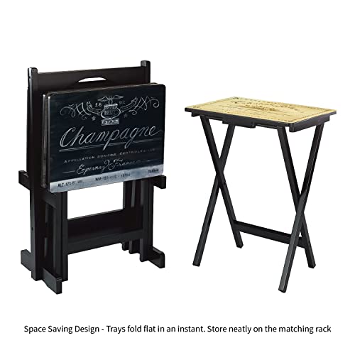 Tuscan Label Vintage TV Tray Table Set – Set of 4 with Stand
