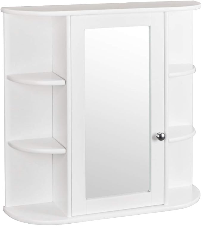 Wooden Medicine Cabinet White Wall Mounted Bathroom Cabinet with Single Mirror Door