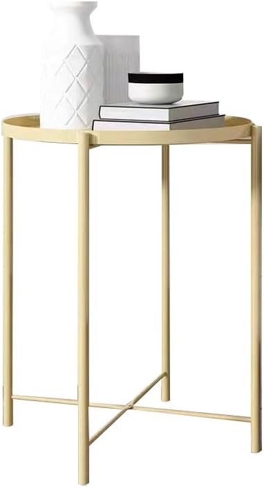 End Table,Folding Round Metal Side Table Waterproof,Round End Table with Removable