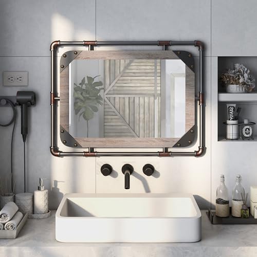 Marico Industrial Wall Mirror with Metal Frame and Nailhead Trim