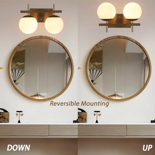 Gold Mid Century Modern Vanity Light Fixtures, 2 Light Bathroom Vanity Light,Globe