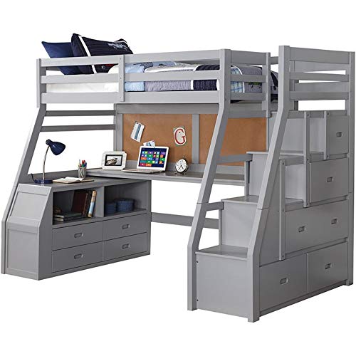 Jason II Wooden Twin Storage Loft Bed in Gray