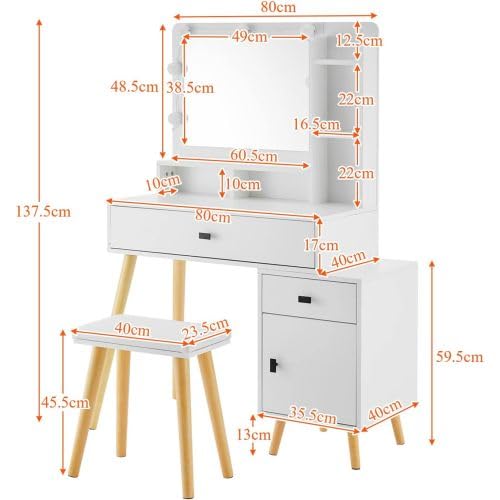 Dressing Table with LED Mirror, Light Adjustable Brightness, Dressing Table with Padded