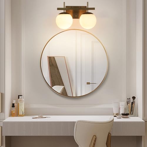 Gold Mid Century Modern Vanity Light Fixtures, 2 Light Bathroom Vanity Light,Globe