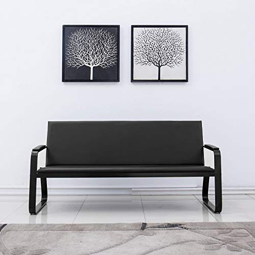 wonline Waiting Room Chair with Armrest PU Leather Office Furniture Bench, Office Guest Seating Lobby Conference Reception Chairs for Airport Clinic Hospital Bank Salon Barber(Black)