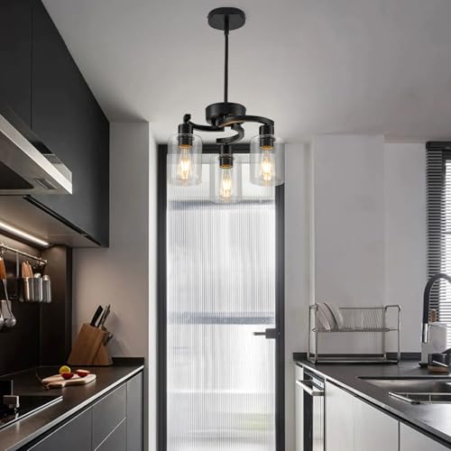3 Lights Farmhouse Black Chandeliers Adjustable Height Hanging Modern Industrial Ceiling Pendant Lights
