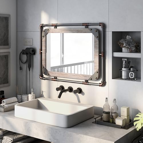 Marico Industrial Wall Mirror with Metal Frame and Nailhead Trim