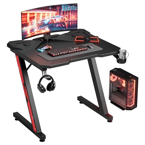 Gaming Desk Computer Desk Z-Shaped Gaming Table with Carbon Fibre Surface