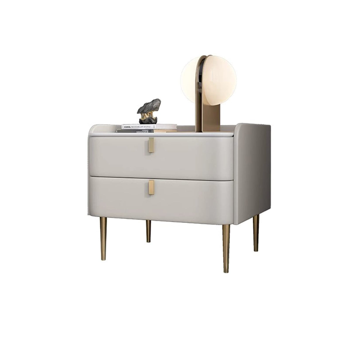 White Modern Minimalist Rock Board Bedside Cabinet