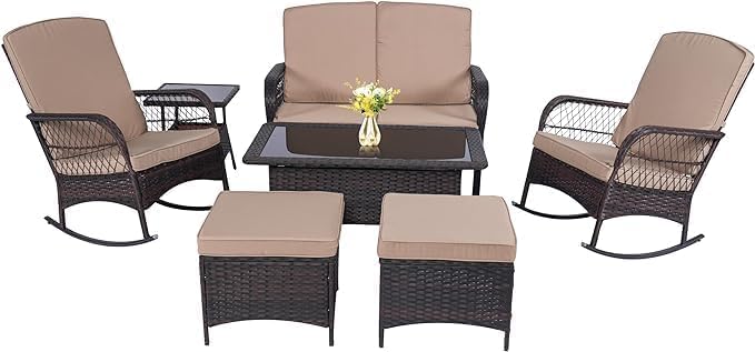 3 pcs Rocking Bistro Set Conversation Chairs PE Wicker Outdoor Rocking Chairs