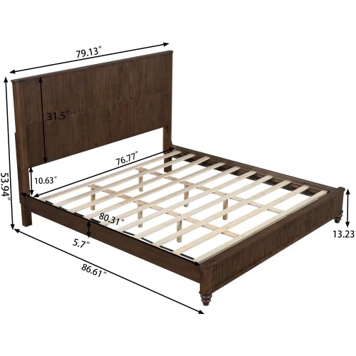 King Size Platform Bed Frame with Headboard - Walnut Finish