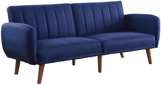 Bernstein Linen Fabric Tufted Upholstery Adjustable Sofa in Blue and Walnut