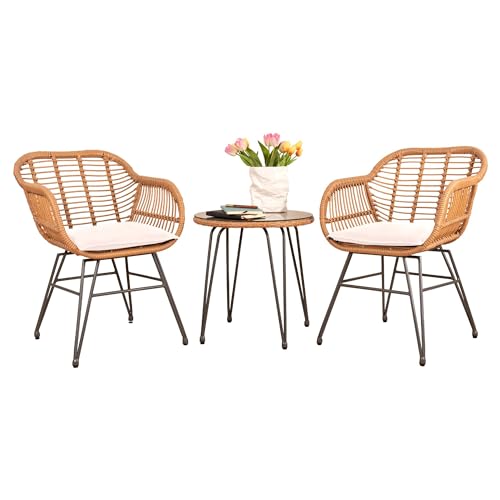 3 Piece Outdoor Wicker Furniture Patio Bistro Set, Balcony Furniture Rattan Conversation