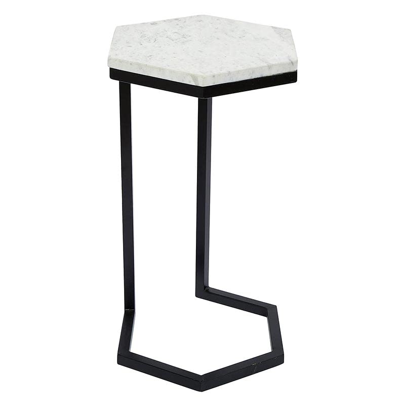 Modern Hexagon Marble Top Table for Living Room, 13" L x 11" W x 22" H, White