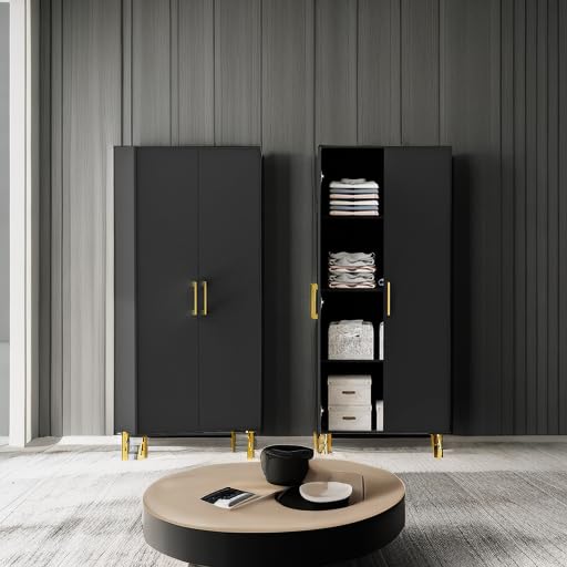69ā Tall Storage Cabinet - Black Storage Cabinet w/ 2 Doors and Adjustable Shelves