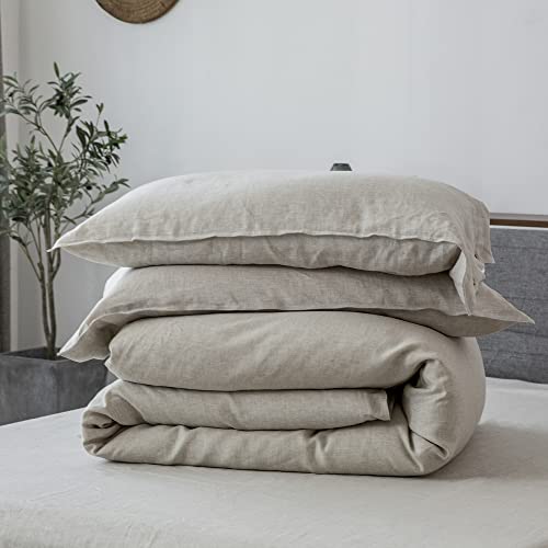 100% Pure Linen Duvet Cover Set King Size 104X90Inch 3pcs (1 Duvet Cover