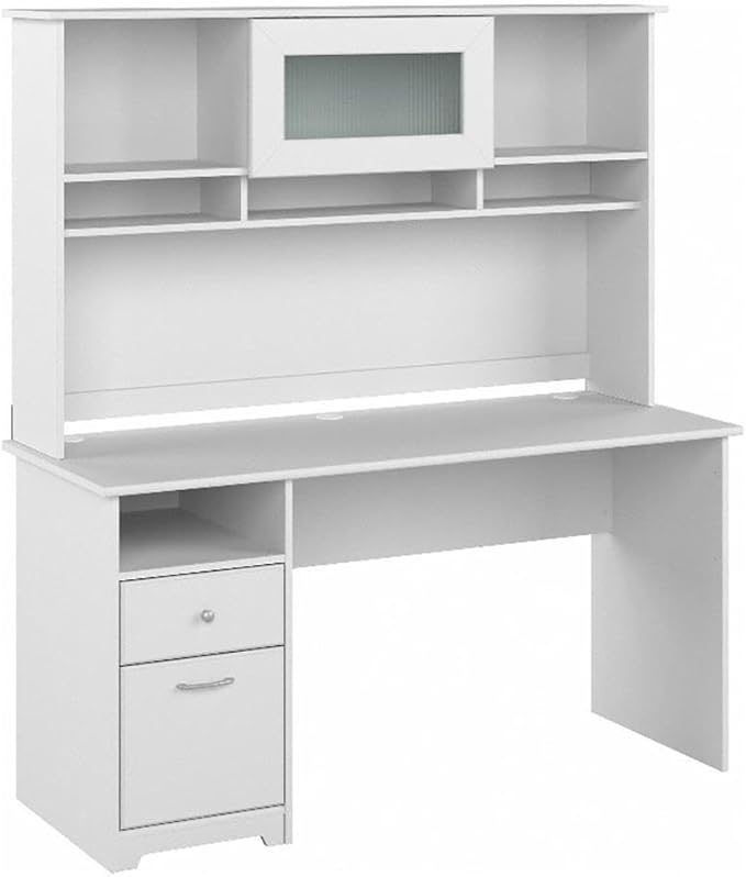 Cabot 60W Single Pedestal Desk and Hutch, Heather Gray