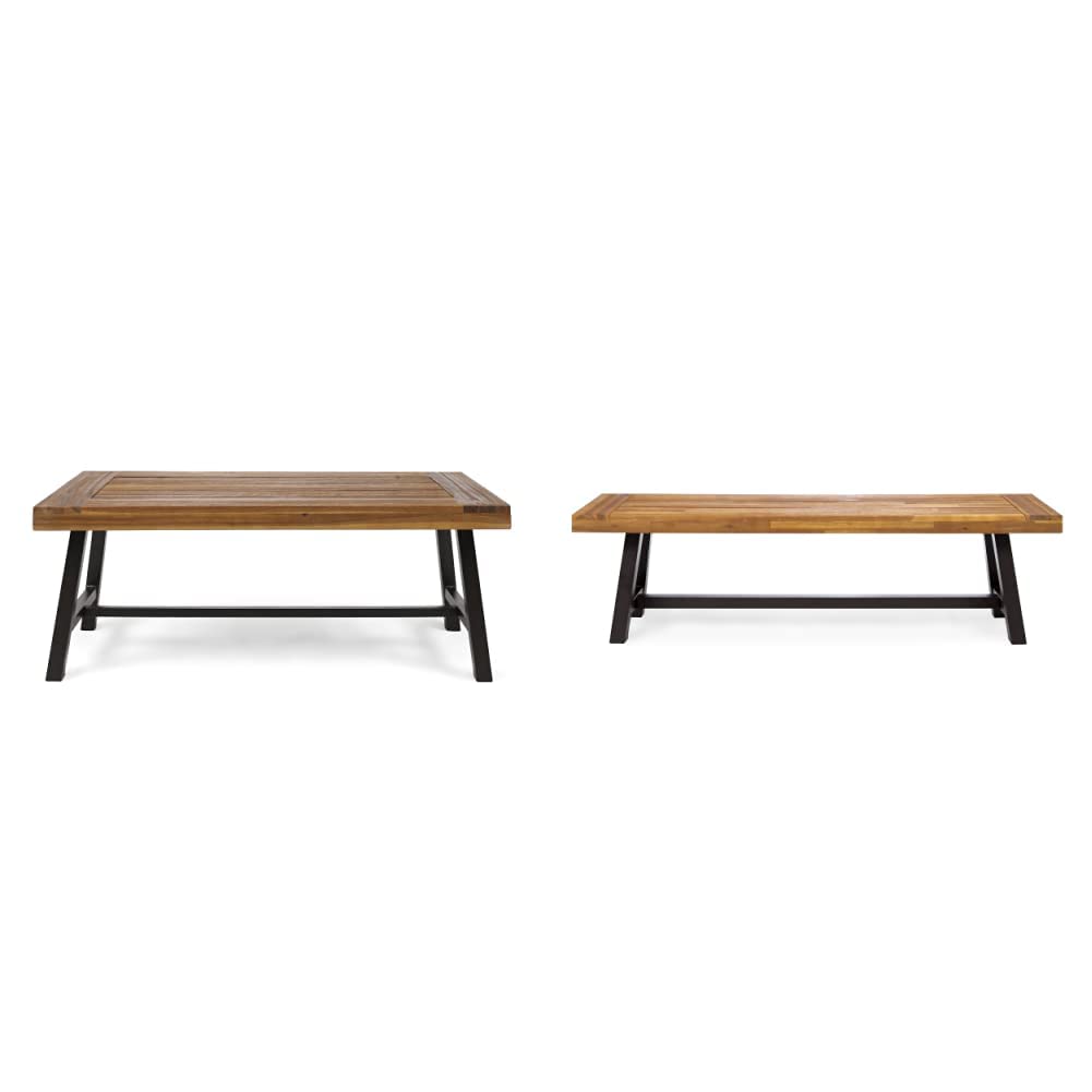 Carlisle Outdoor Acacia Wood Coffee Table and Bench Set
