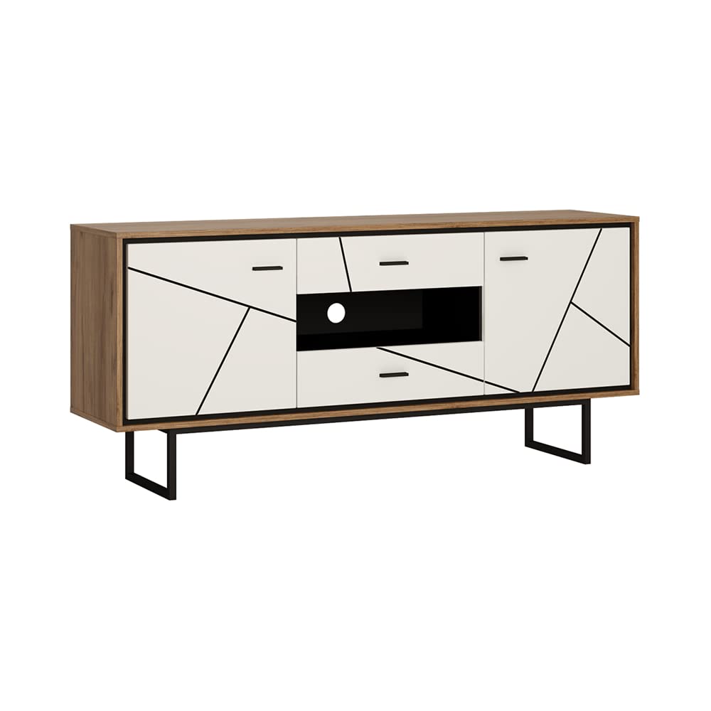 TV Stand for TVs up to 75", Mid-Century Modern High Gloss 66" Entertainment Center