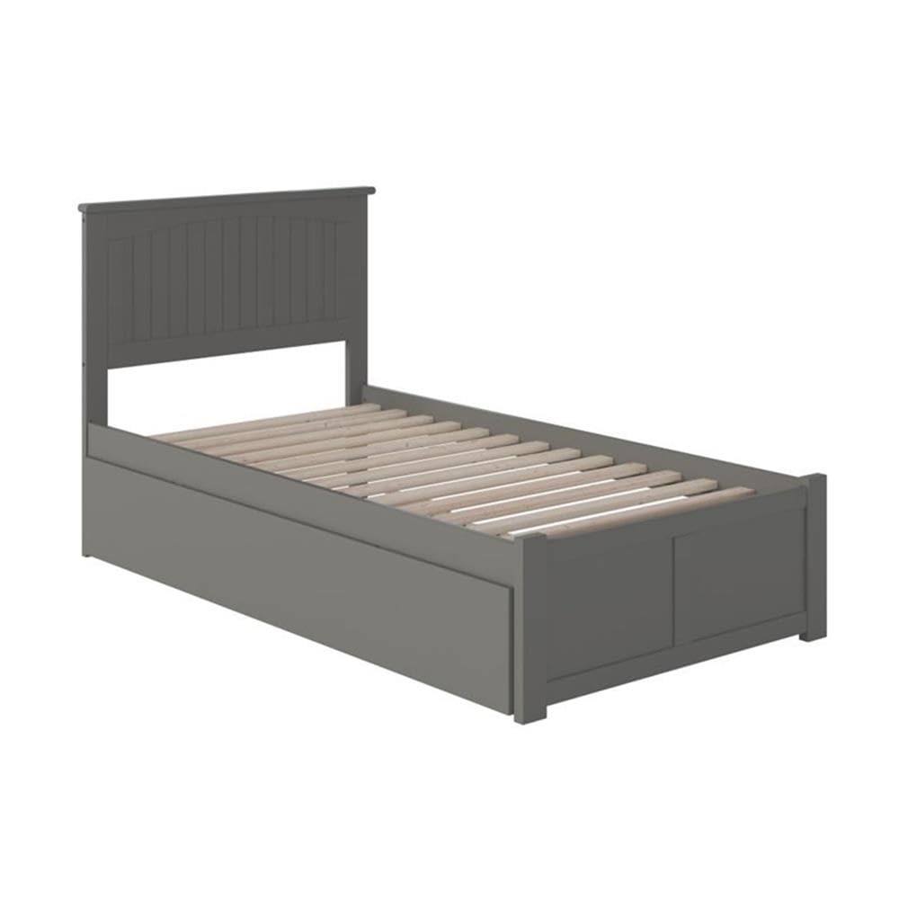 BOWERY HILL Twin XL Solid Wood Bed with Twin XL Trundle in Grey