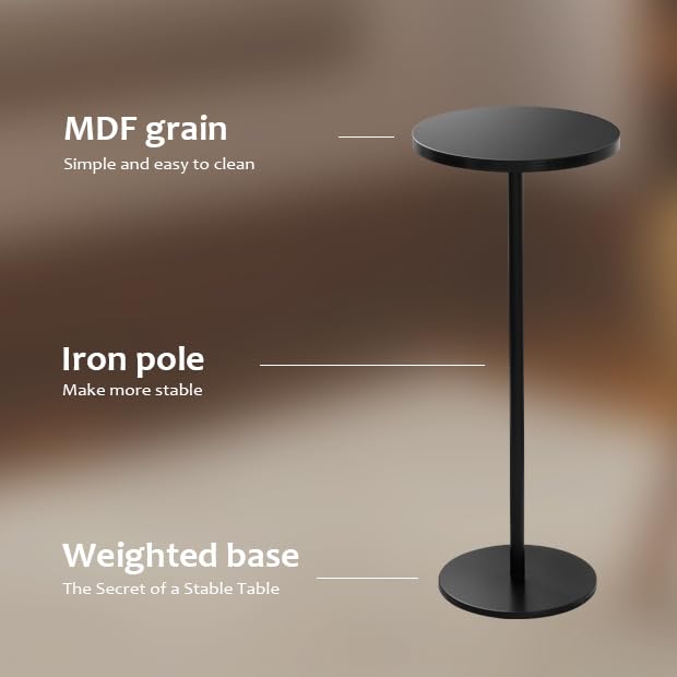 Φ9.8inch Black Round Drink Table Weighted Base End Table, Modern Pedestal