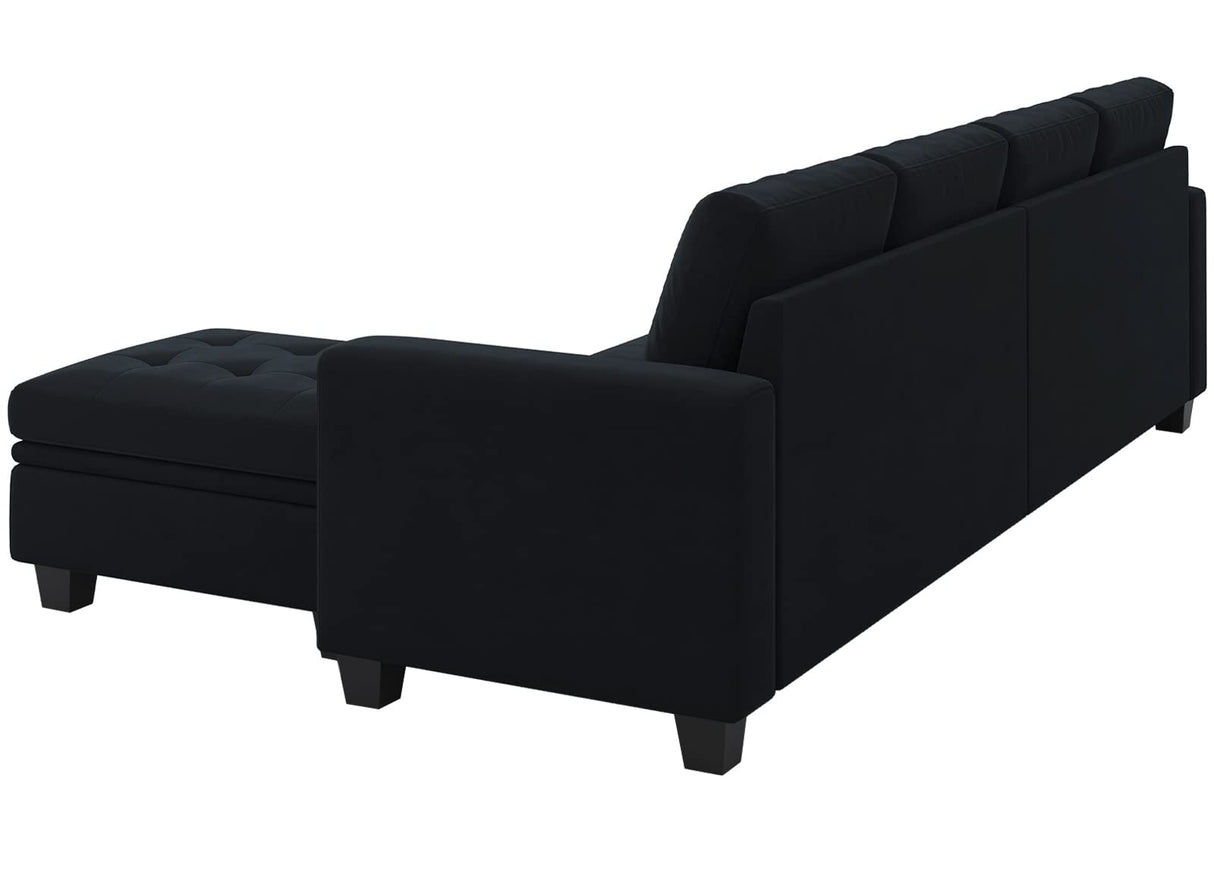 Velvet Reversible Sectional Sofa with Chaise Convertible L Shaped 4-seat Sectional