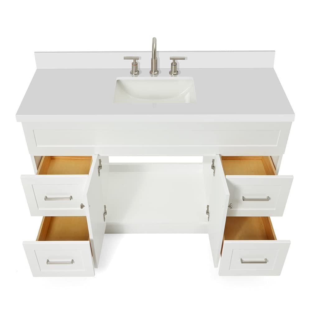Hamlet 55" White Bathroom Vanity with Sink, 1.5" Edge Pure White