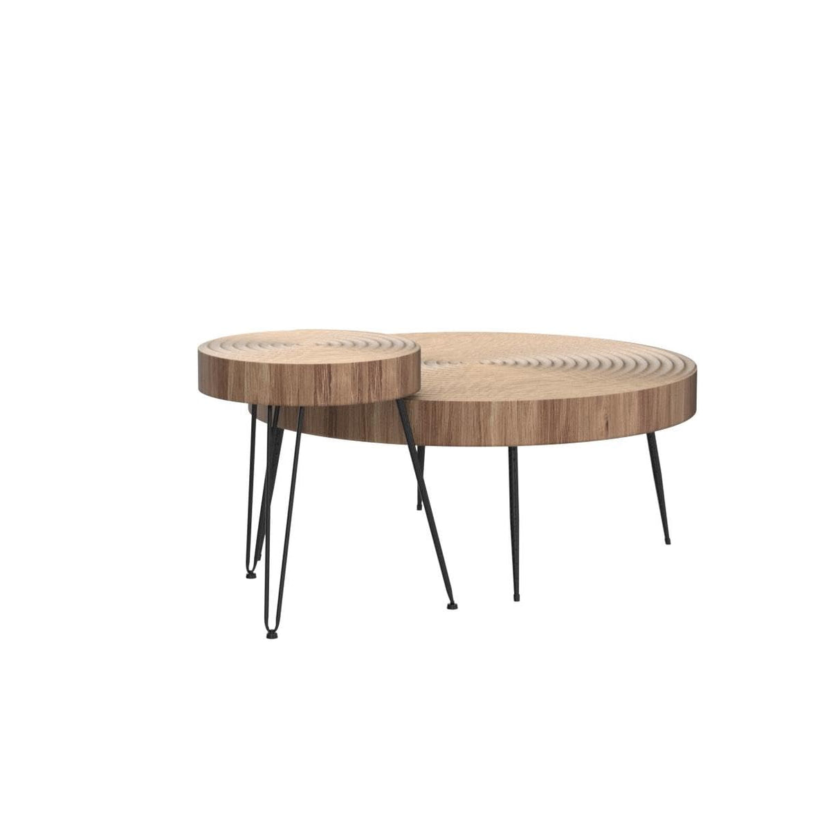 Farmhouse Round Coffee Table Set of 2, Cocktail Table Set, Modern Circle Natural Wood