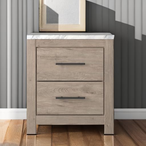 Senniberg Modern 2 Drawer Nightstand with Faux Marble Top, 24.72" Tall
