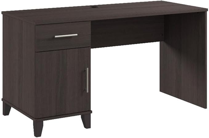 Somerset 54W Office Desk with Drawer and Storage Cabinet in Ash Gray | Computer Table for Home Office Workspace