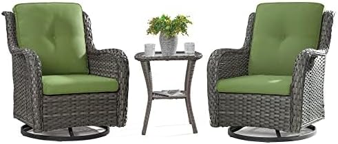 5 Piece Outdoor Patio Furniture Set Wicker Conversation Bistro Set Swivel Rocking Chairs with Side Table and Ottomans for Backyard, Porch, Deck(Mixed Grey/Orange)