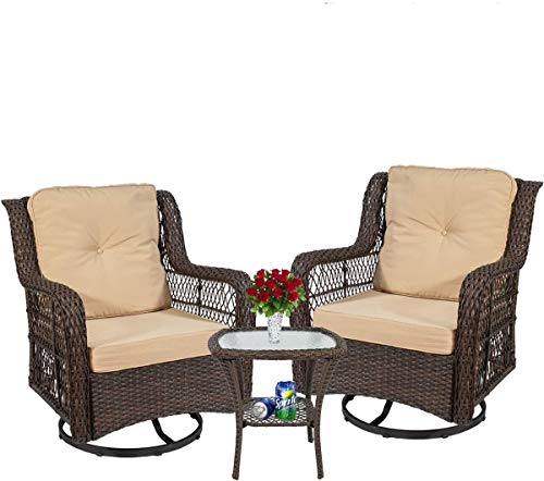 Outdoor Side Table, Indoor Outdoor Tempered Glass Top Wicker Coffee Bistro Table