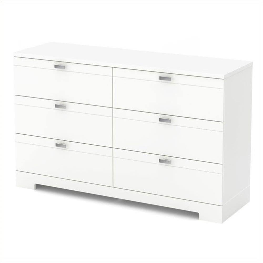 Reevo 6-Drawer Double Dresser, Pure White with Matte Nickel Handles