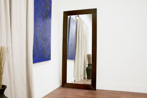 Doniea Dark Brown Wood Frame Modern Mirror, Rectangle