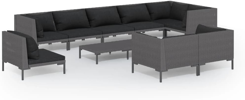 10 Piece Patio Lounge Set with Cushions - Weather-Resistant Poly Rattan Outdoor