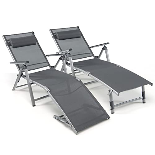 Folding Outdoor Adjustable Chaise Lounge Chair with Removable Cushion