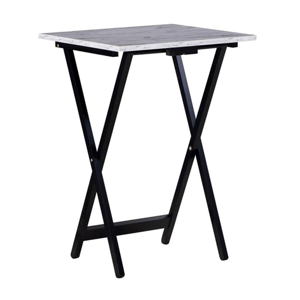 ModMarble 5-Piece Faux Marble Folding TV Tray Table Set with Storage Stand