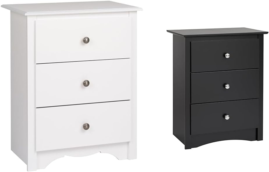 Sonoma White and Black Tall 3-Drawer Nightstand