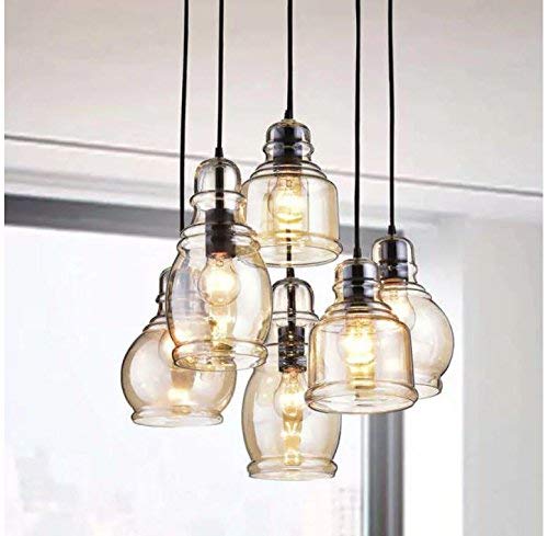 Jojospring Mariana Antique Black Cognac Glass 6-Light Cluster Pendant Chandelier with Round Base