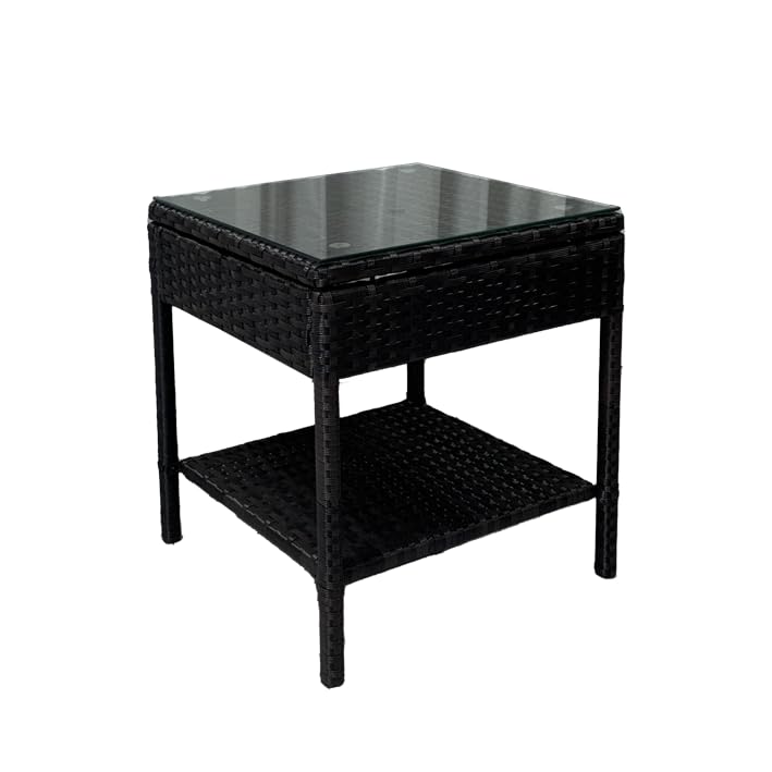 Outdoor Rattan Coffee Table, Casual PE Rattan Table, Side Table with Shelving