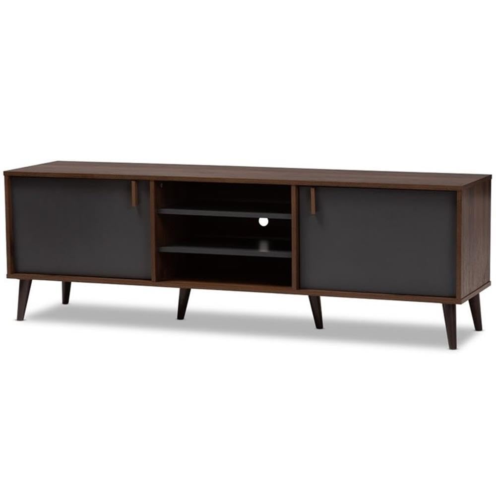 Samuel 5-Shelf Wood TV Stand, Walnut Brown and Dark Grey
