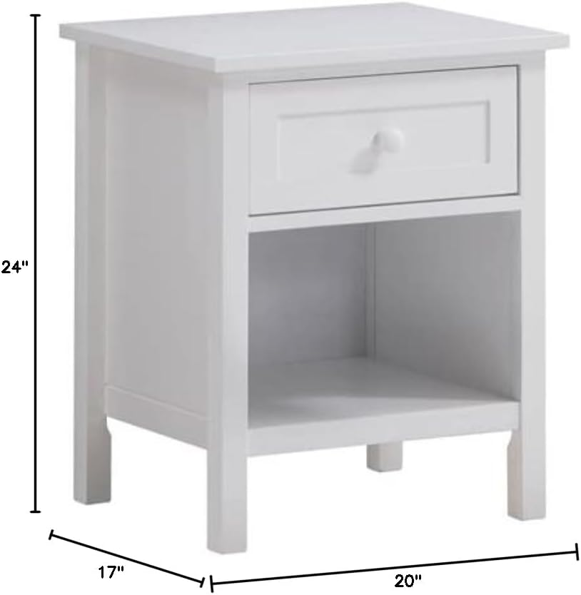 Iolanda 1-Drawer Wooden Nightstand with Compartment in White