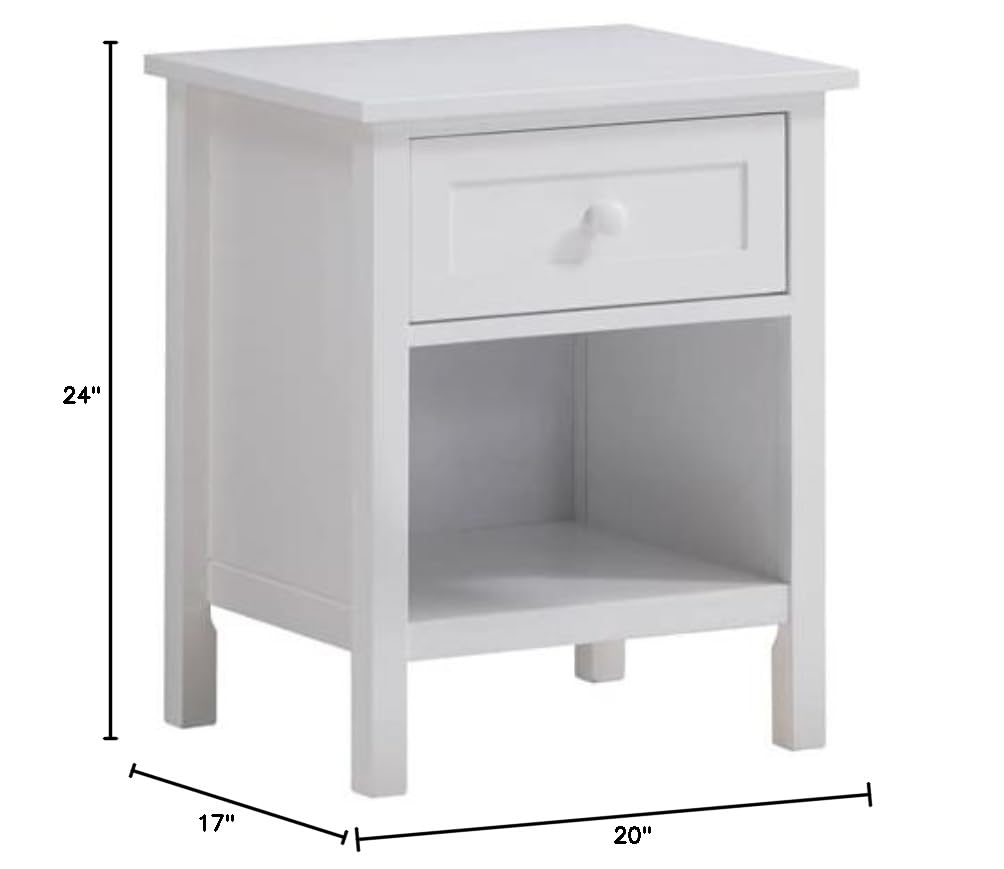 Iolanda 1-Drawer Wooden Nightstand with Compartment in White