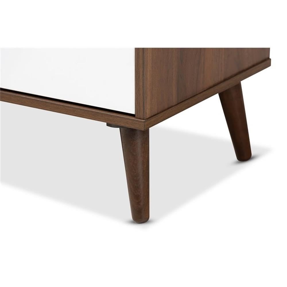 Quinn Mid-Century Modern Two-Tone White and Walnut Finished 2-Door Wood TV Stand